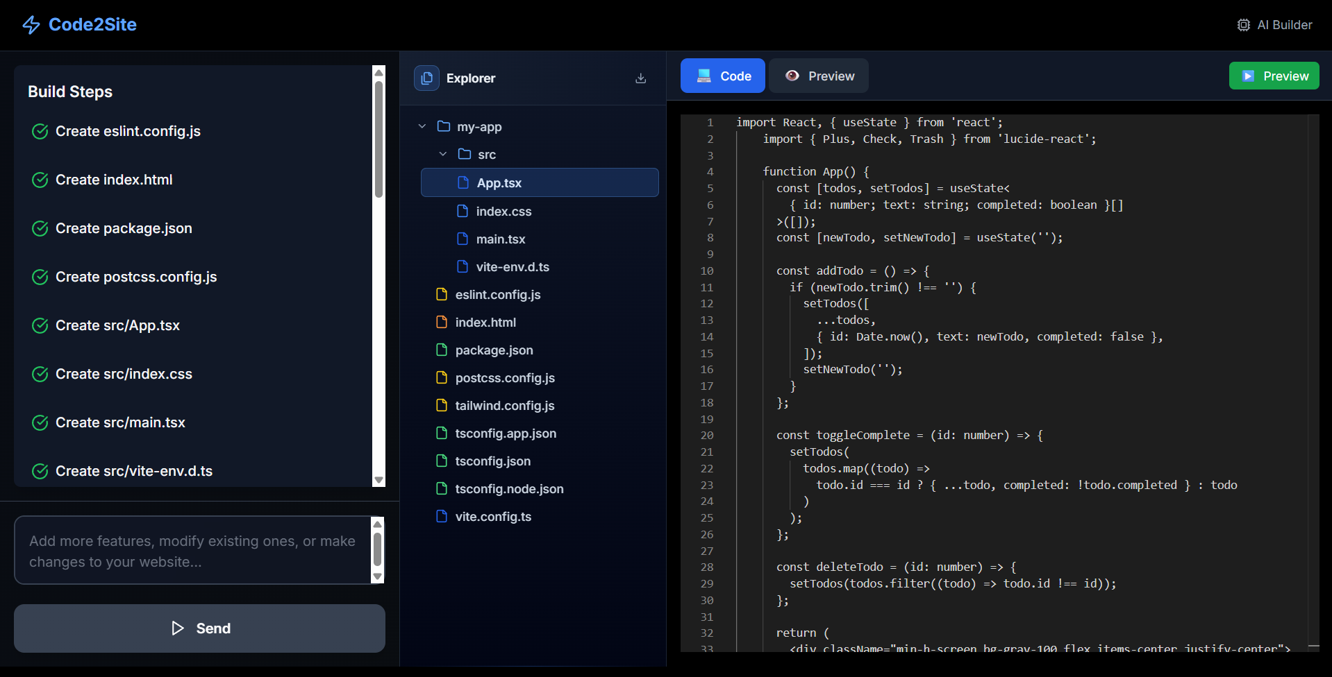 Code2Site screenshot 2